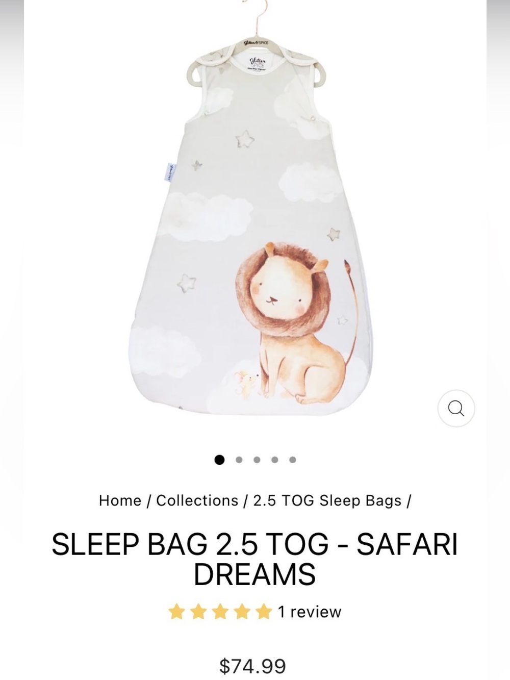 Glitter & Spice 2.5 TOG Baby Sleep Bag - Neutral Gray with Lion Print